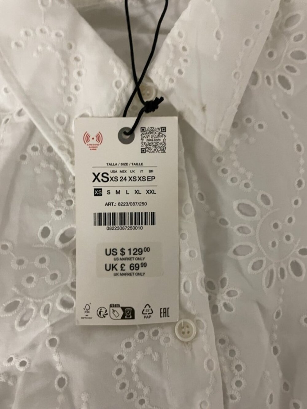 Zara Womens Shirt Dress XS White Embroidered Eyelet Belted Cotton 8223/087 NWT - Picture 7 of 14
